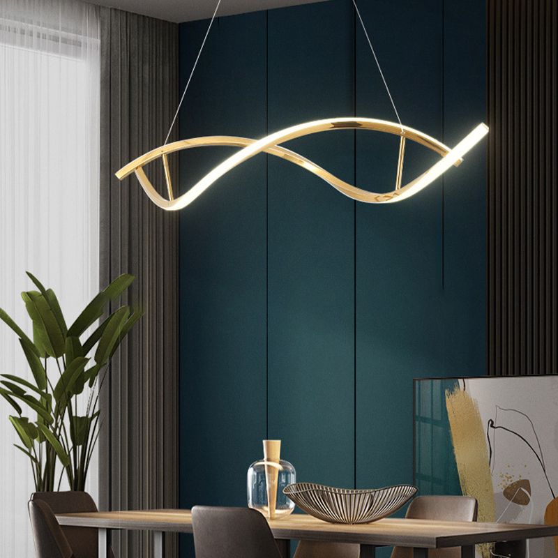 2 Lights Geometric Chandelier Light Contemporary Metal Pendant Lighting in Gold