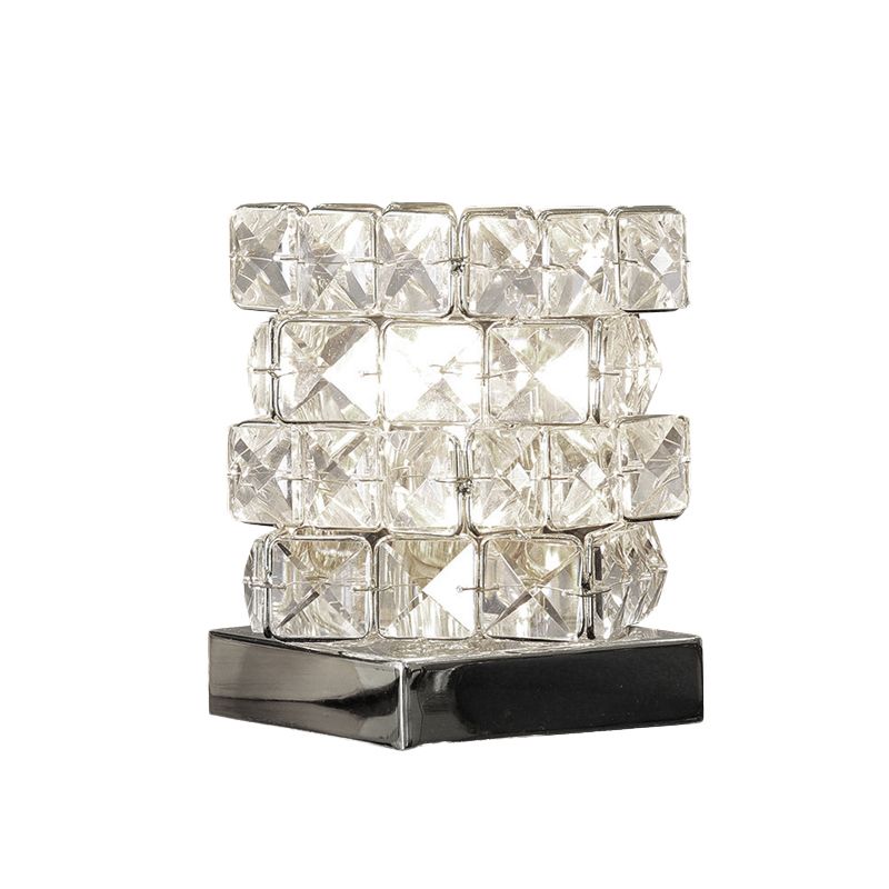 Crystal Rubik Cube Mini Table Lamp Simple Single Bedroom Nightstand Light in Silver/Gold