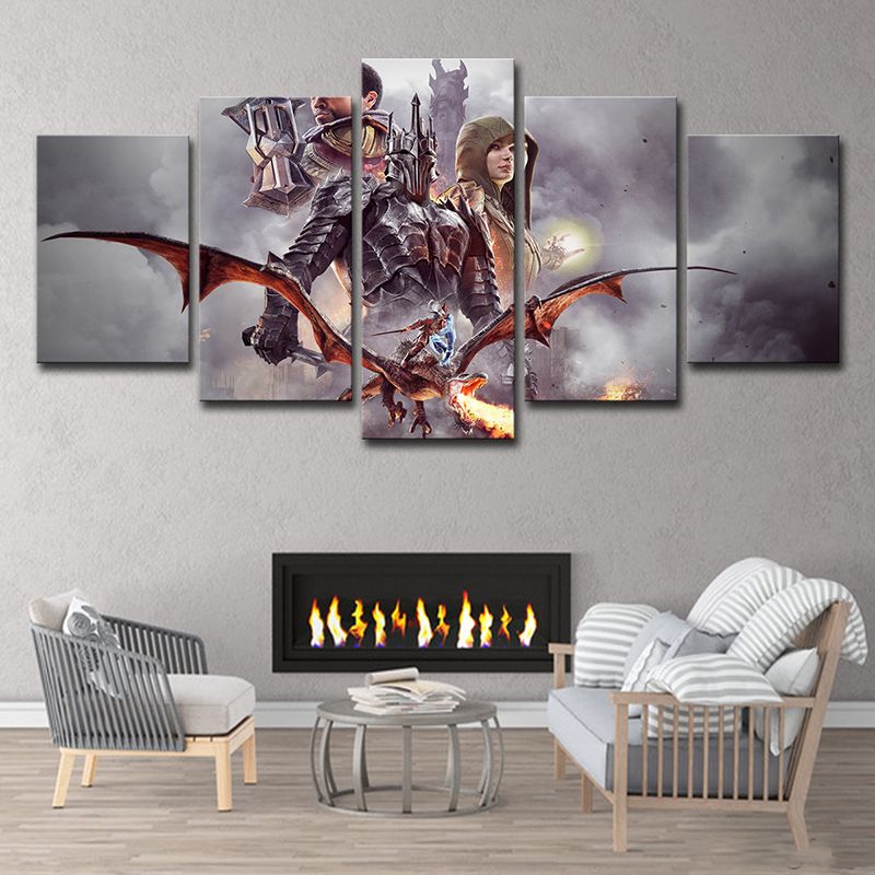 Grey Kids Canvas Art Digital Print Middle-Earth Shadow of War Scene Wall Decor for Home