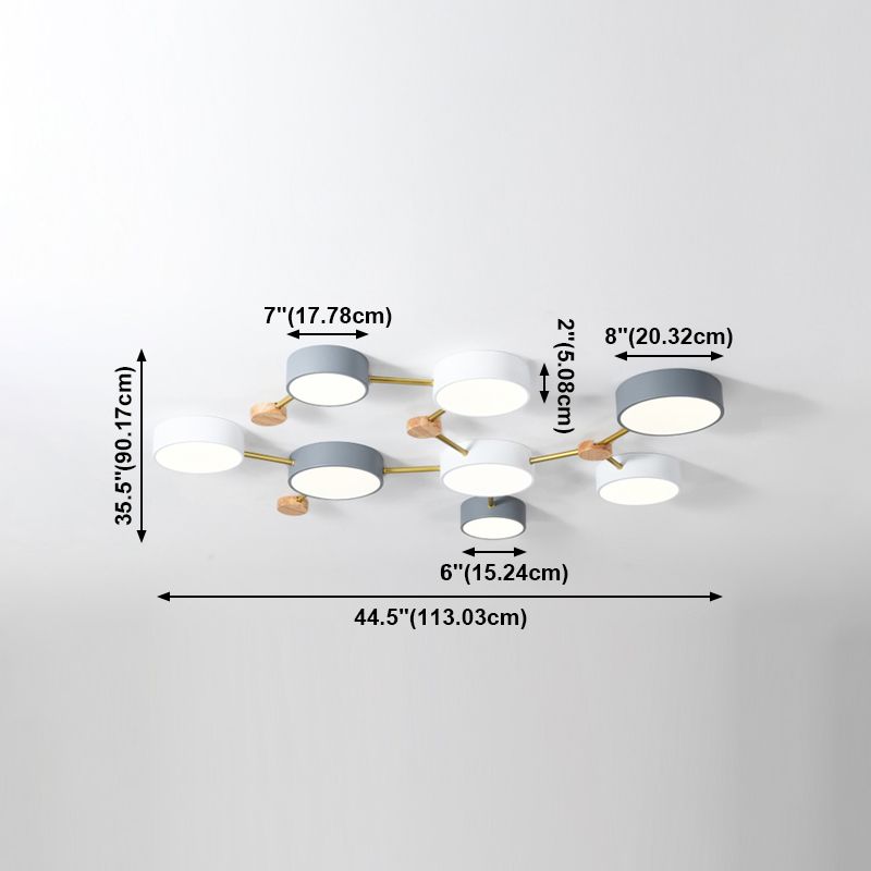 Macaroon Round Flush Mount Light Multi-Head Bedroom Ceiling Lamps with Acrylic Shade
