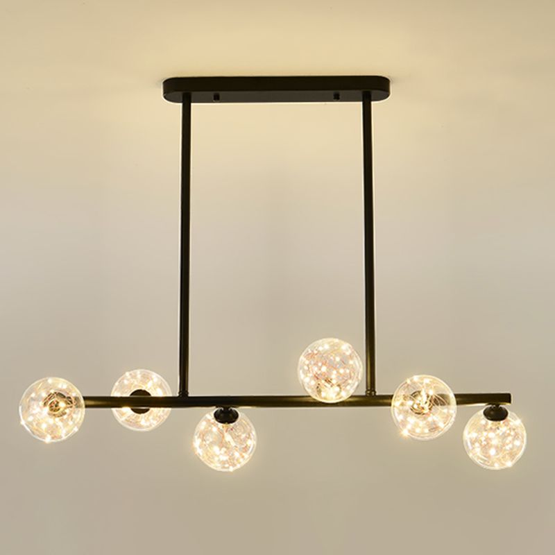 Wrought Iron LED Island Light in Modern Creative Style Glass Globe Pendant Light for Dining Room