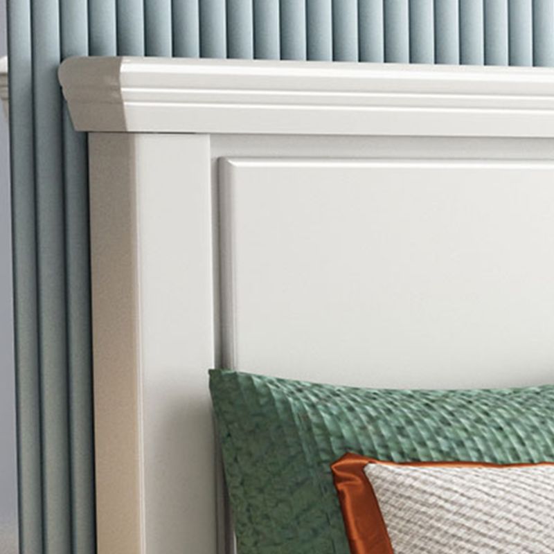 Contemporary White Wooden Standard Bed with Rectangular Headboard