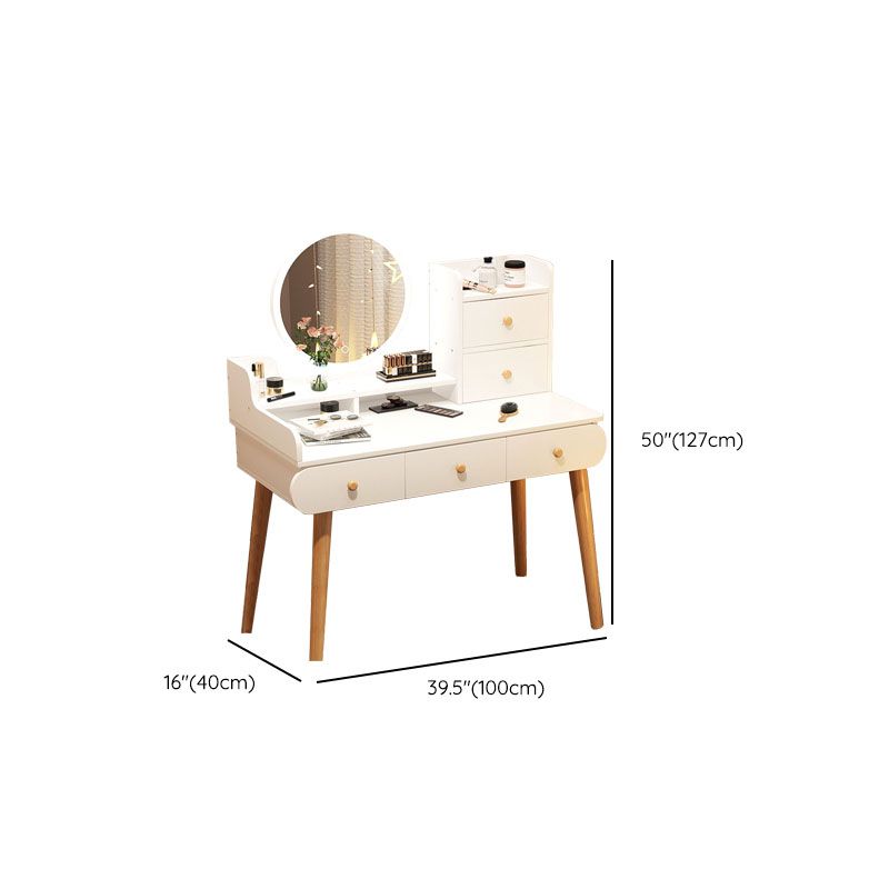 Contemporary White Vanity Dressing Table with Mirror in Solid Wood