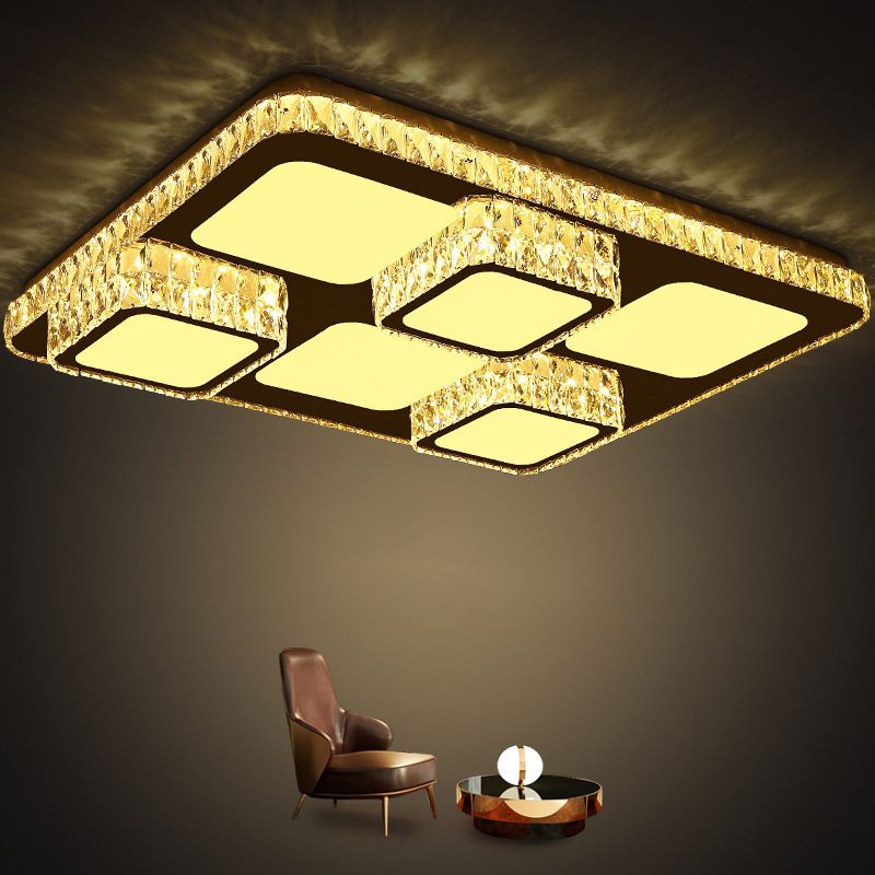Rettangolare Soffitto Montato Lampada Contemporary Crystal Family Room LED Flush Light in Chrome