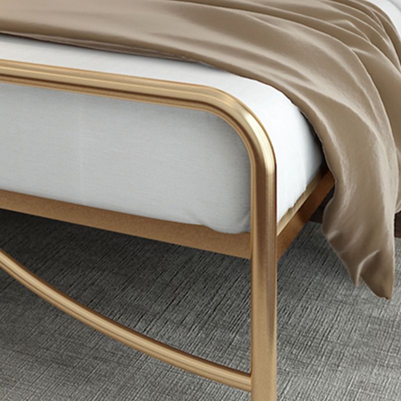 Glam Panel Bed with Camelback Headboard, Metal and Upholstered Bed Frame