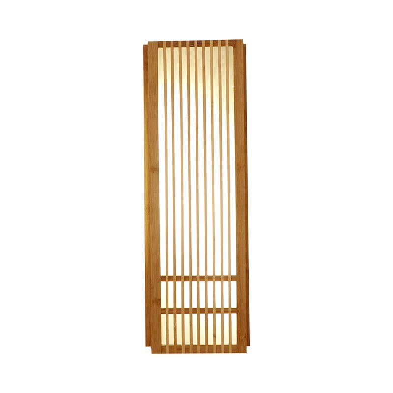 Beige Rectangular Wall Sconce Lighting Asian Style Single Bulb 4"/6" Wide Wooden Wall Mount Lamp for Bedroom