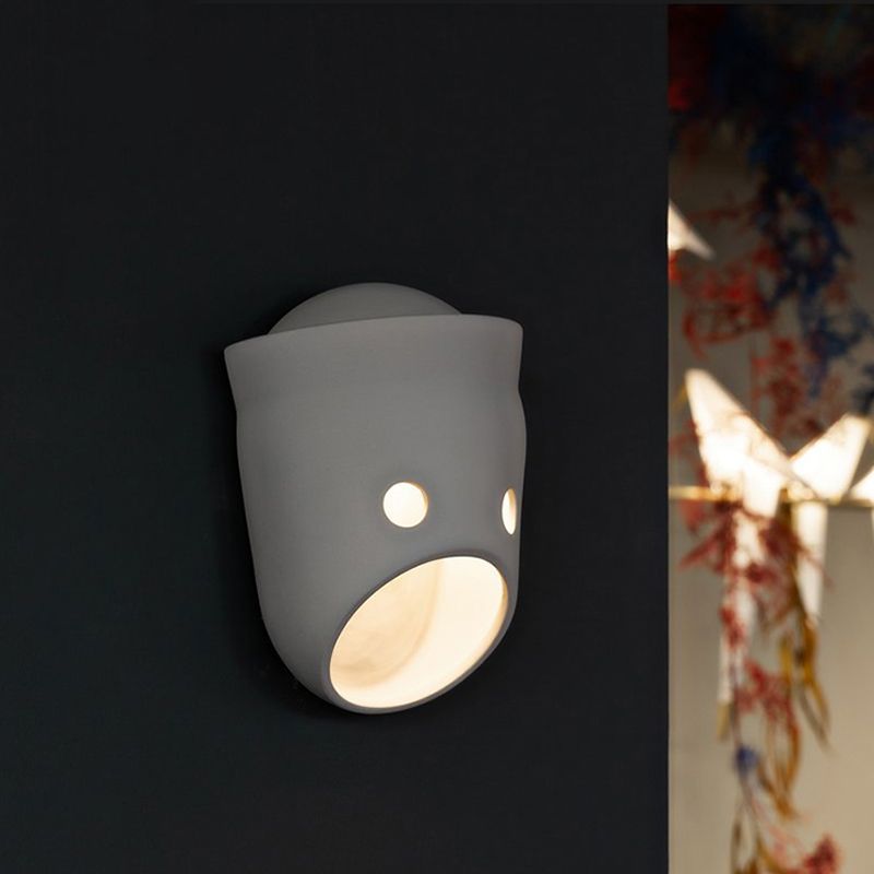 Modern Metal Wall Sconce Mask Shape Wall Light with Resin Shade for Living Room