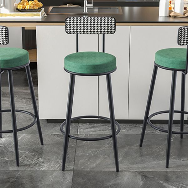 Modern Backrest Armless Counter Stool Iron Kitchen Bar Stool with Velvet Cushion