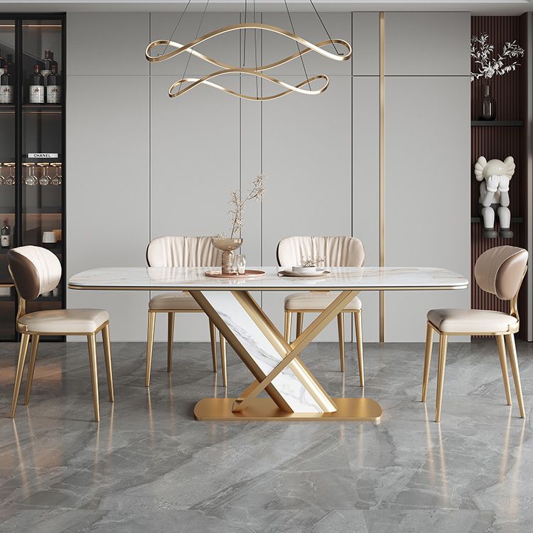 Dining Room Set Modern Sintered Stone Table with Gold Metal Base Rectangle Dining Set for Restaurant