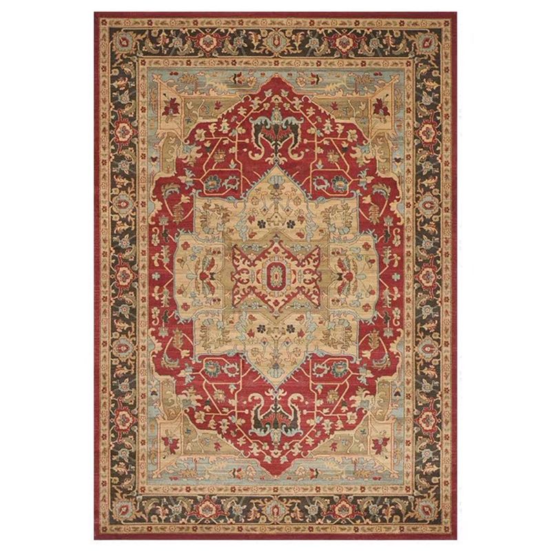 Tone rouge élégant Tone vintage Polyester Modèle marocain Rapis d'intérieur Rapis de support sans glissement pour le salon