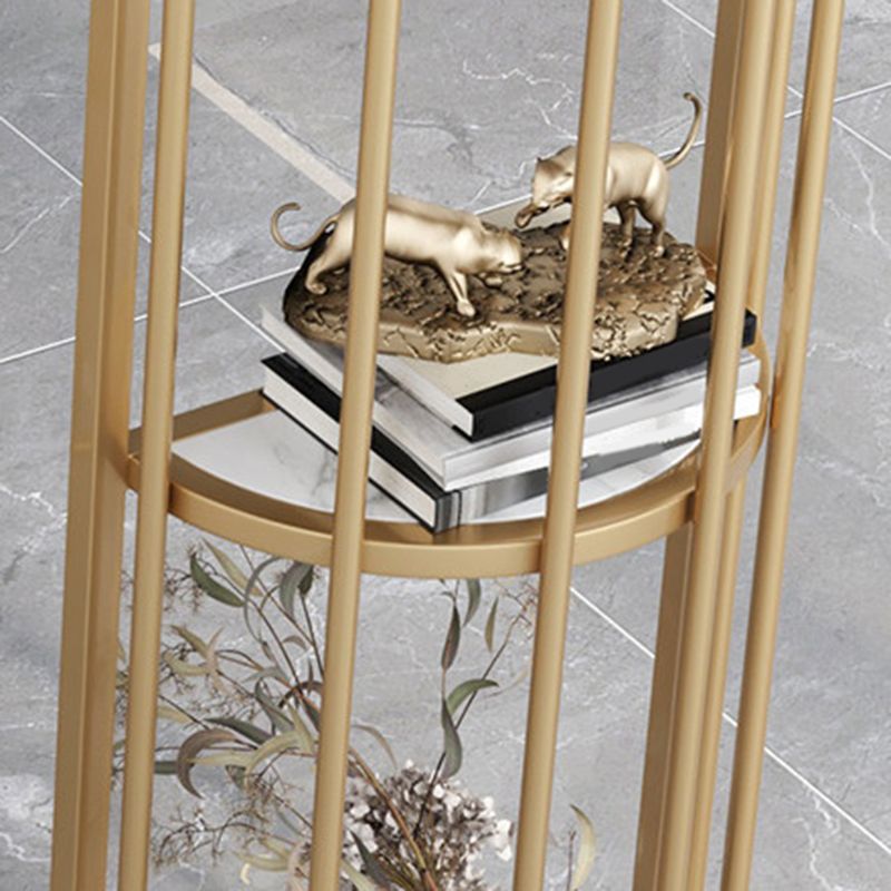 Faux Marble Bar Height Table Modern Style Bistro Pub Table with 2 Shelves