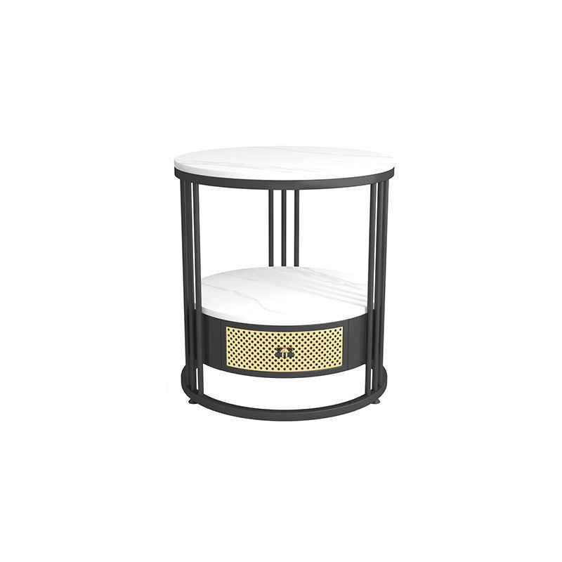 Mid-Century Modern Stone Top Metal Frame Sofa Side Table with Storage