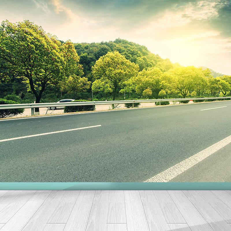 Straight Road Mural Wallpaper Pastel Color Contemporary Wall Covering for Living Room