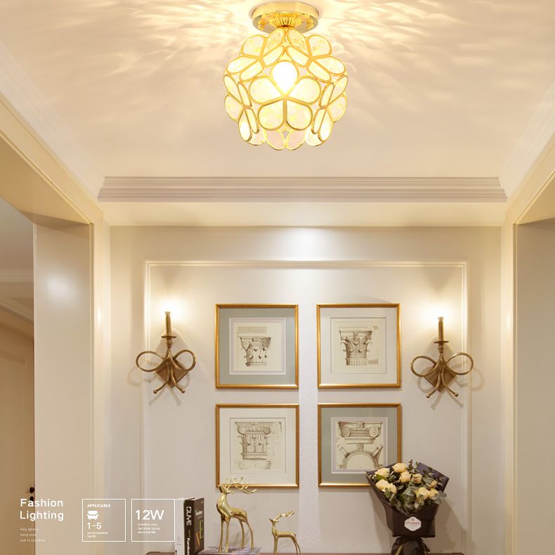 Petal Shape Polyhedron Ceiling Light Antique Colonial Style Flush-mount Lamp in Gold