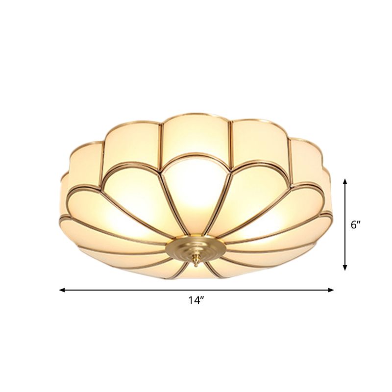 Plafonnier festonné/bol/fleur en verre dépoli, plafonnier vintage à 3 lumières pour chambre à coucher en laiton