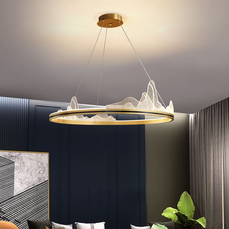 Orbicular Hanging Ceiling Light, Luxurious Acrylic Single Light Hanging Light Fixtures in Gold