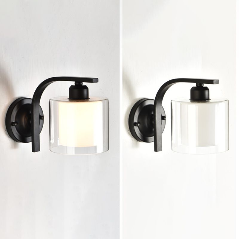 Cylinder Sconce Wall Light Nordic Minimalist Style Glass 1 Light Sconces for Living Room