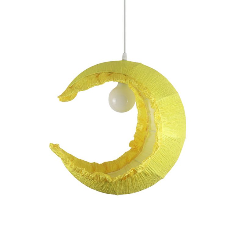 Yellow Crescent Pendulum Light Macaron 1-Light Fabric Hanging Pendant over Table, 12"/16" Width