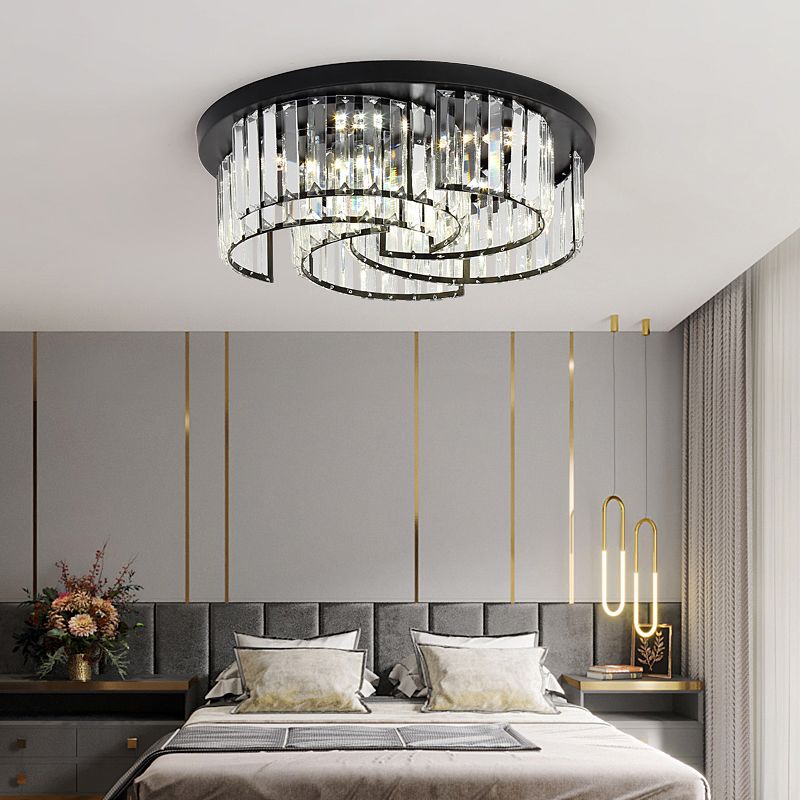 Black Windmill Shaped Ceiling Fixture Modern Prismatic Crystal LED Flush Mount Lighting