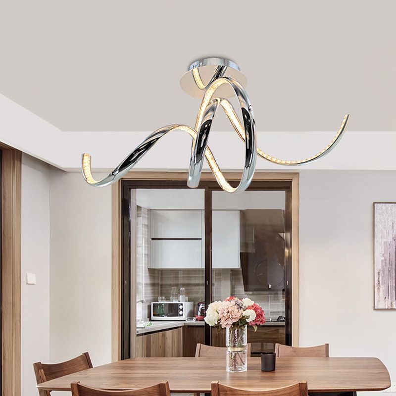 Crystal Twist Plafonnier LED contemporain à montage encastré en chrome, lumière chaude/blanche