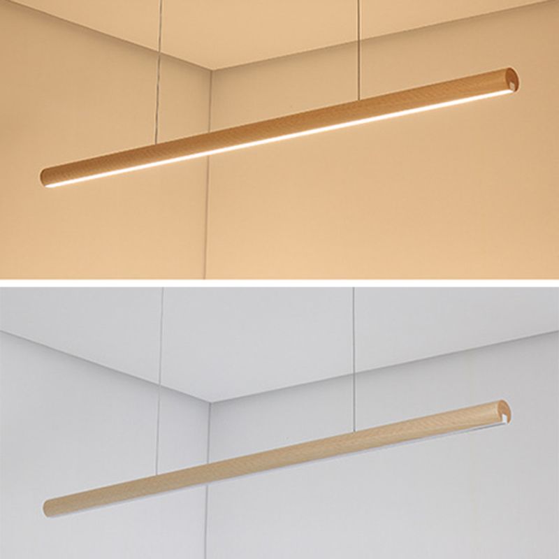Ash Wood Tubular Hanging Lamp Nordic Style Dining Room LED Island Lighting Ideas