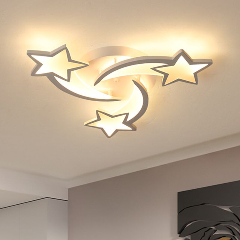 Stars Ceiling Flush Mount Light Contemporary Acrylic LED Bedroom Ceiling Mount Light Fixture in White