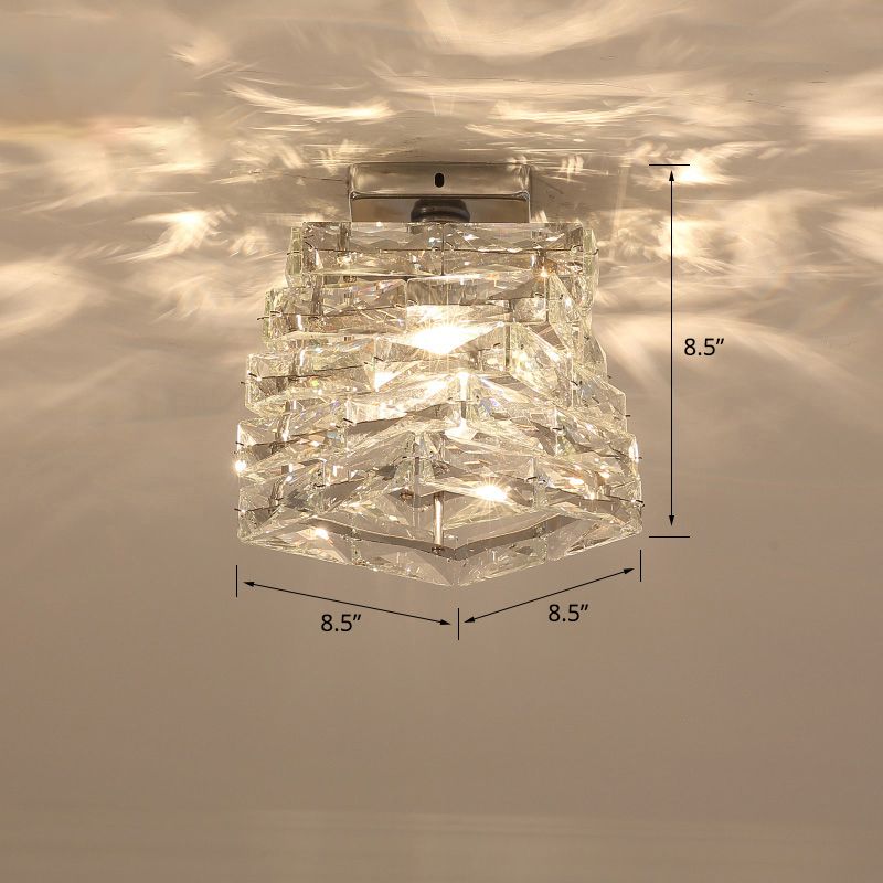Spiral Square Hallway Ceiling Mount Lamp Clear Crystal 1-Light Modern Semi Mount Lighting