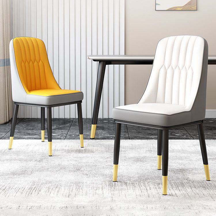 Glam Parsons Dining Side Chair Leather Indoor Dining Chair with Metal Legs