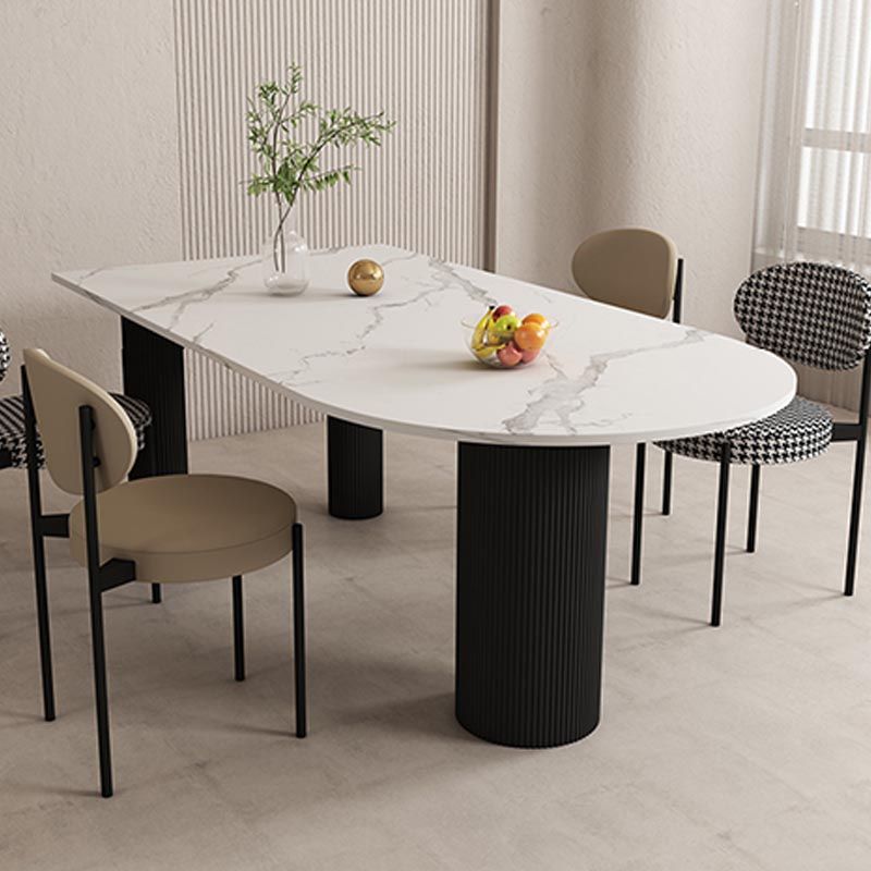 Freeform Sintered Stone Dining Table White or Black Tripod Solid Wood Base Furniture