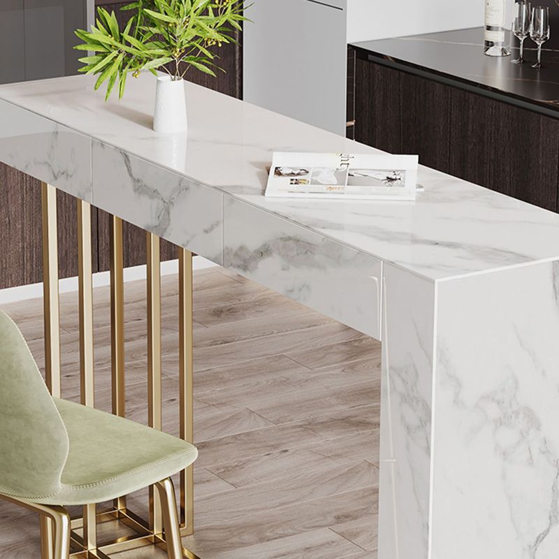 1/2/3 Pieces Glam Rectangle Sintered Stone Counter Table with High Stools in Gold