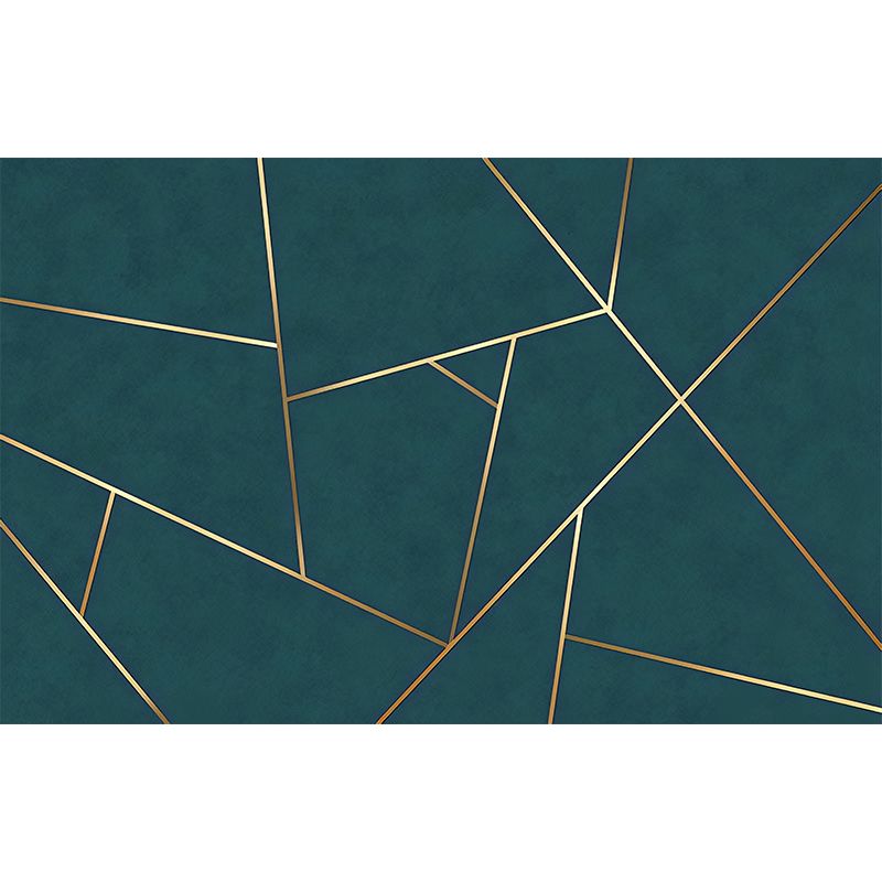 Simple Line and Geometries Mural Wallpaper for Home Decoration, Extra Large Wall Art in Dark Green and Gold