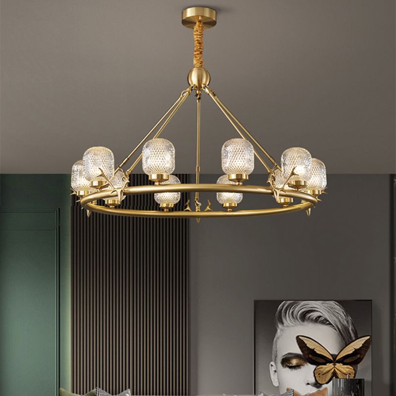 Wagenrad-Kronleuchter-Beleuchtung moderne Multi-Head-Suspensionslicht mit klarem Glasschatten