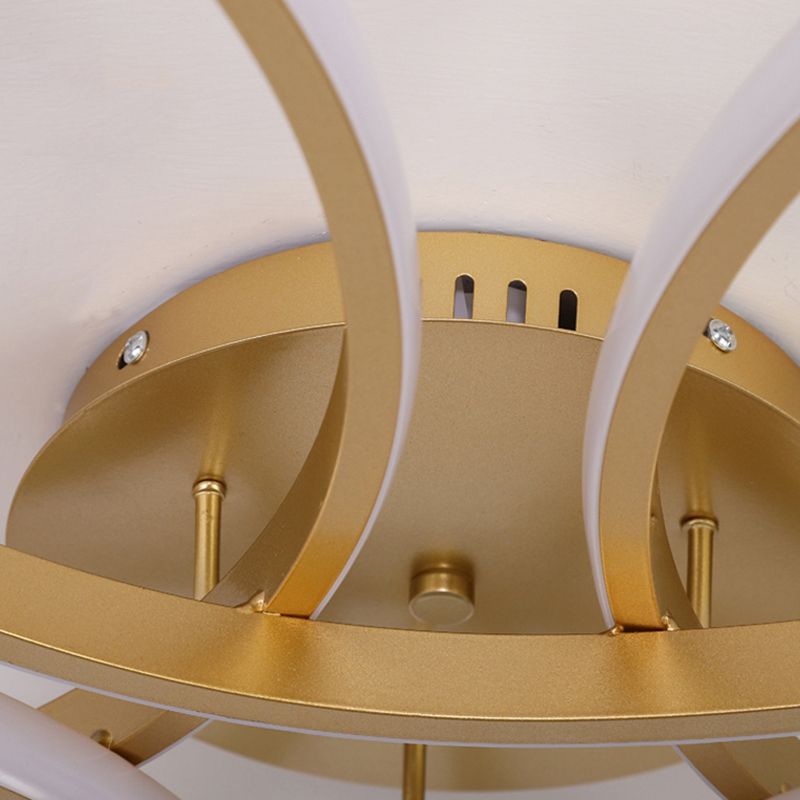 Modern Flower Semi Flush Ceiling Light Metal Living Room LED Ceiling Light