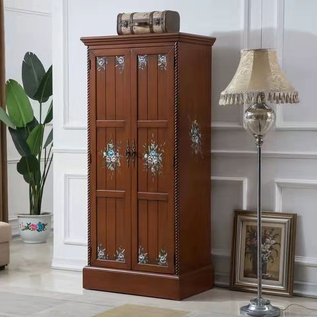 Birch Wood Storage Cabinet for Home Traditional Matte Finish Cabinet with Garment Rod