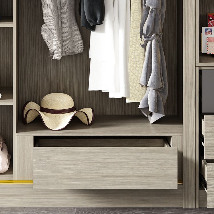 Brown Glass Door Storage Cabinet Contemporary Sliding Door Wardrobe for Home