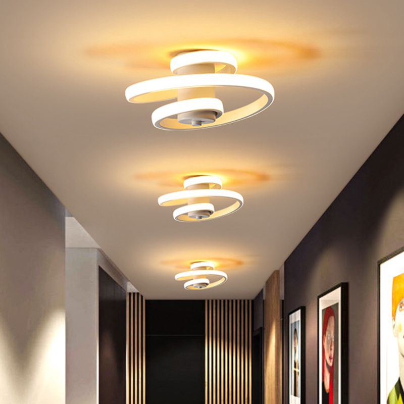 Spiral Metallic Ceiling Flush Simple Style Black/White LED Flush Mount Lamp in Warm/White Light for Corridor