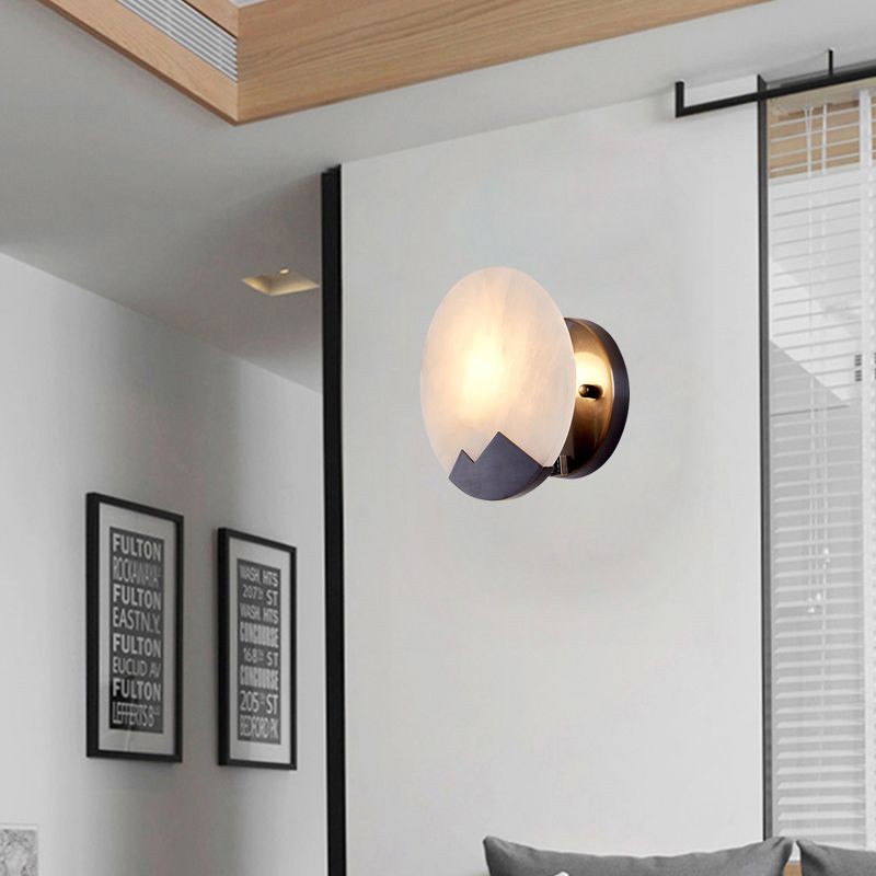 Mármol Black Black Splight Circular Single Head Single Flush Monte Luz de pared para estudio, 8 "/10" de ancho