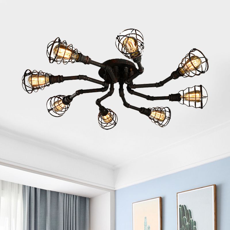 Lámpara de techo de 4/6/8 bombillas, accesorio de iluminación semiempotrado de tubo trenzado de Metal para granja, negro/bronce, para restaurante
