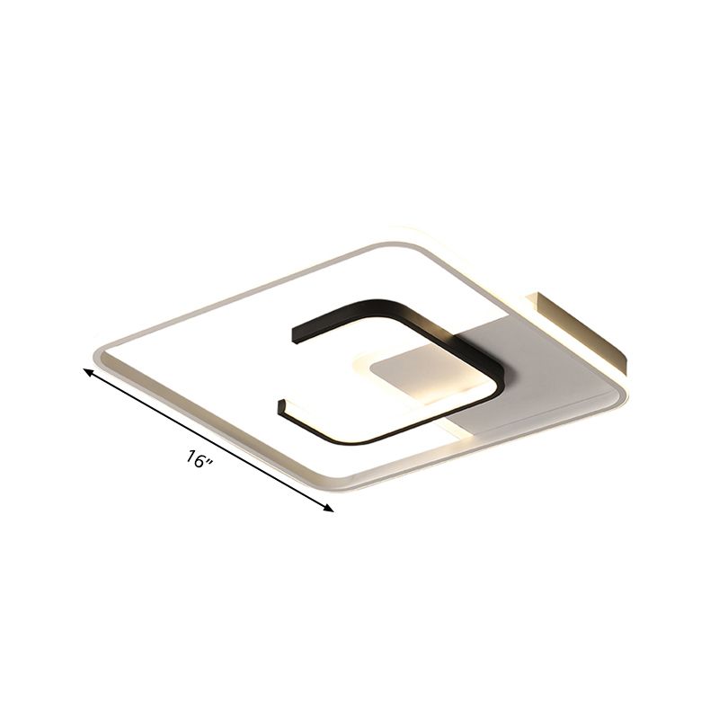 Zwart-wit vierkant plafondlamparmatuur Minimalistisch acryl LED-inbouwlamp in warm/wit licht/afstandsbediening Traploos dimmen, 16"/19,5" breed