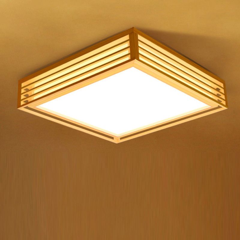 Wood Square Flush Ceiling Light Japanese Flush Mount Lighting Fixture for Bedroom