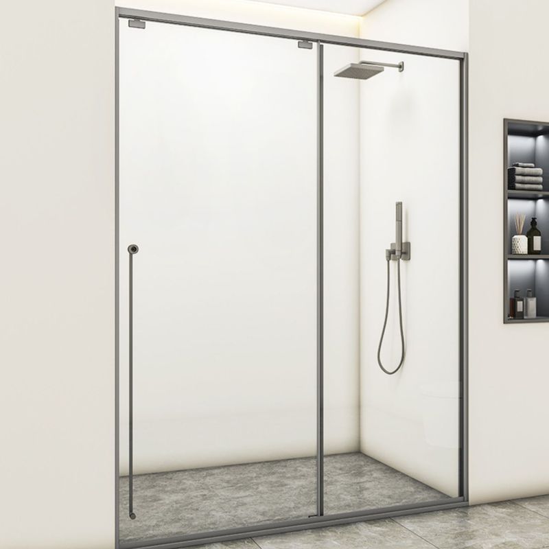 Gray Semi Frameless Stainless Steel Single Move Tempered Glass Shower Door