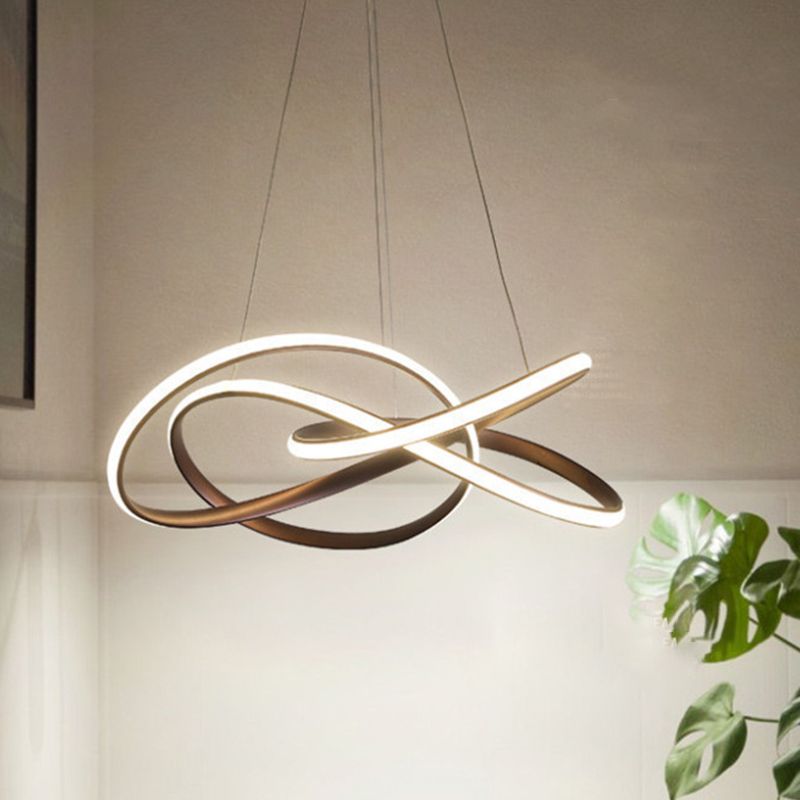 Twist Dining Room Suspension Lamp Aluminum Minimalist LED Chandelier Pendant in Coffee, Warm/White Light