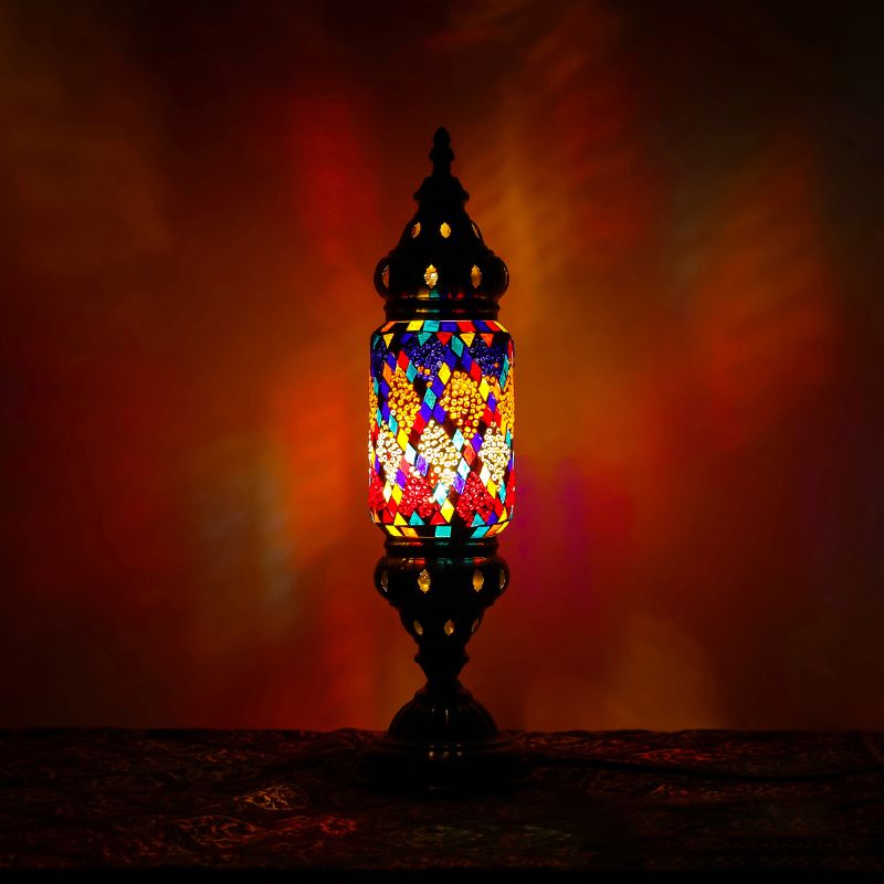 Mediterrane buisvormige nachtlampje 1 bol mozaïeken glazen tafelverlichting in nikkel voor slaapkamer