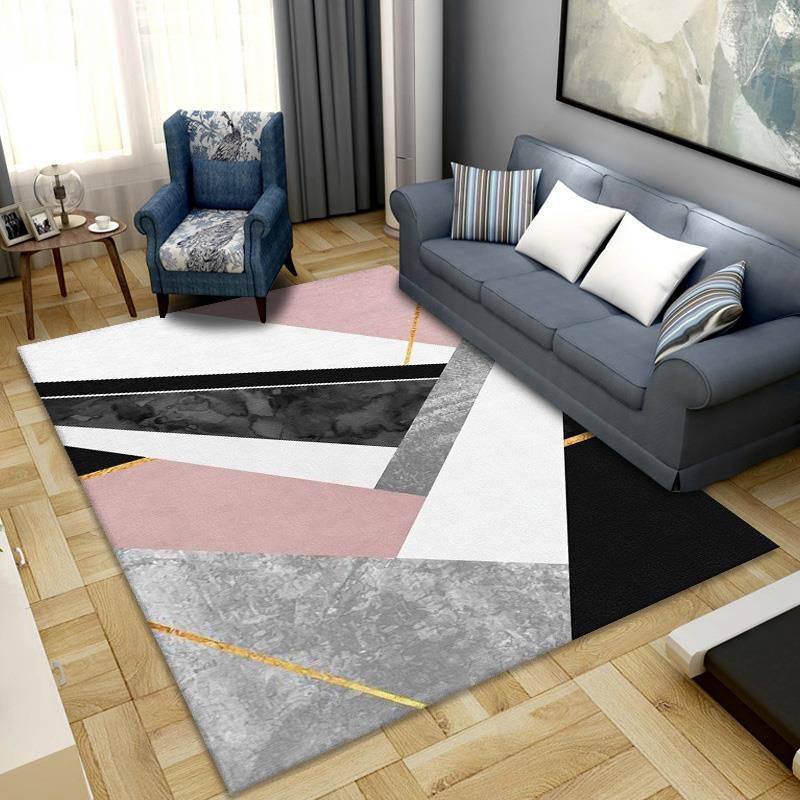 Contemporary Graphic Print Carpet Polyester Indoor Rug Stain Resistant Area Carpet for Living Room