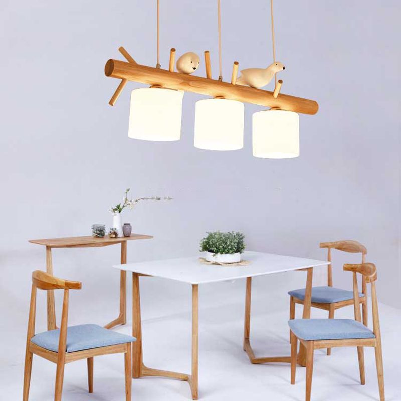 Luces de isla de cilindro de estilo contemporáneo luces colgantes de la isla de vidrio blanco