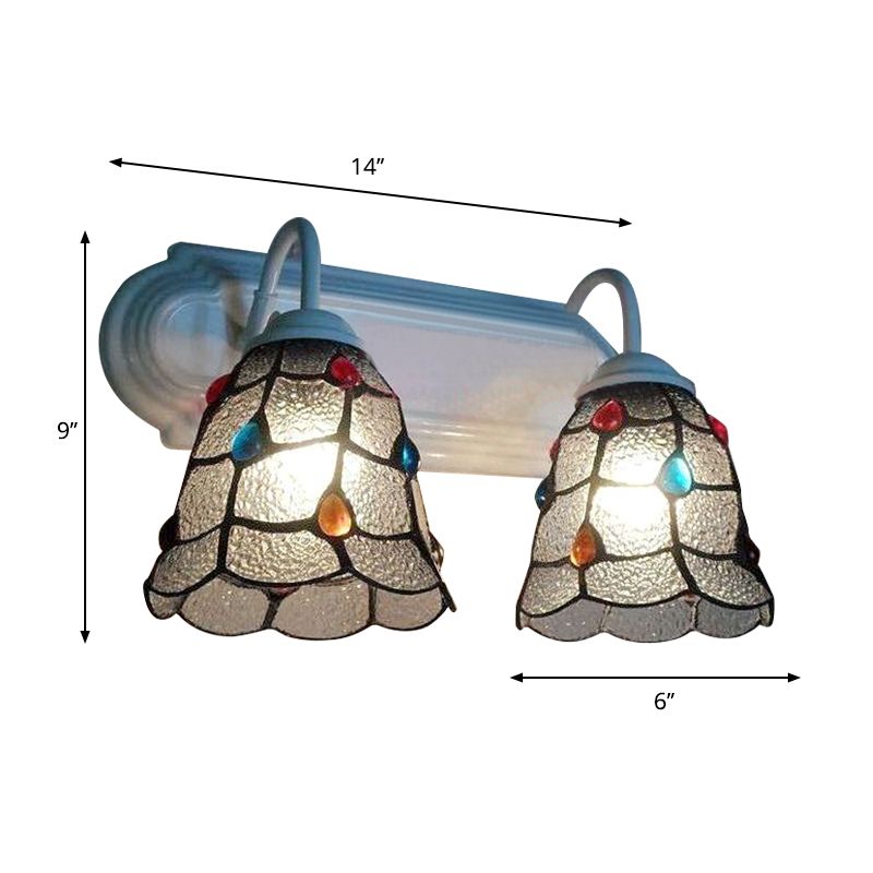 Dimpled Glass Bell Wall Lighting Tiffany Style 2 Heads Wall Sconce Light in White Finish for Bedroom