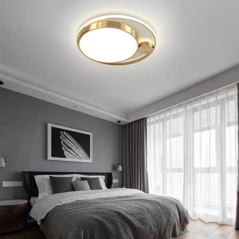 Plafonnier de forme ronde en métal moderne à 2 lumières, doré