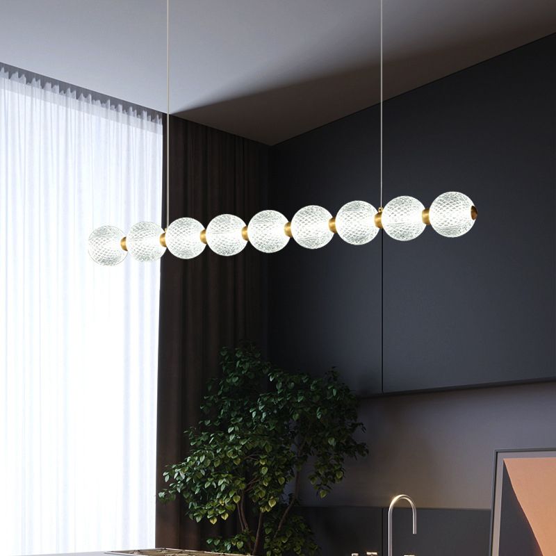 Clear Globe Acrylic Shade Island Pendant Modern Linear LED Dining Table Island Ceiling Light