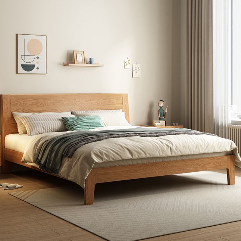 Natural Oak Wood Platform Bed,Cal King Platform Bed Frame with Bedside