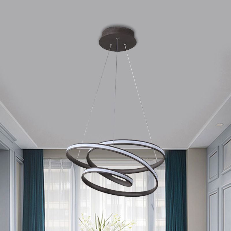 Whirling LED Pendant Chandelier Minimalist Acrylic Kitchen Ceiling Suspension Lamp in Black, Warm/White/Natural Light
